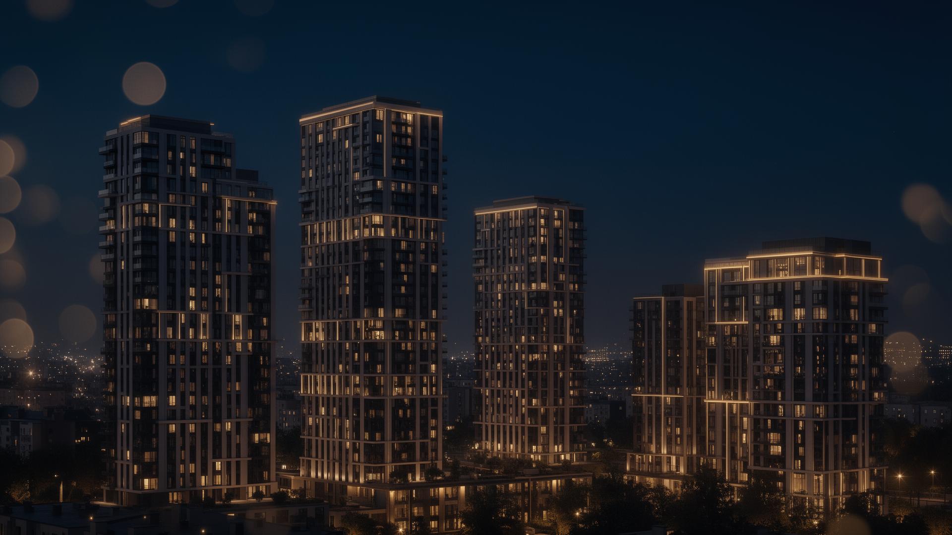 Nowoczesne apartamentowce premium nocą